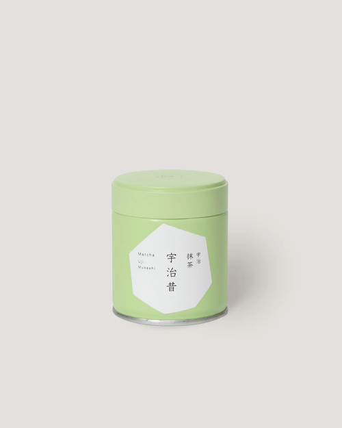 Front view of Horii Shichimeien Matcha Can, ceremonial grade Uji matcha powder.