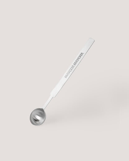 Stainless steel spoon with  'Matcha Matcha' branding