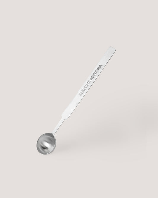 Stainless steel spoon with  'Matcha Matcha' branding